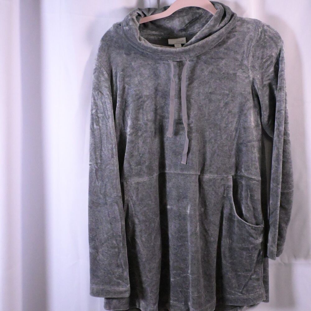Pure Jill Women's Small‎ Gray Cowl Neck Drawstring Sweater Pockets